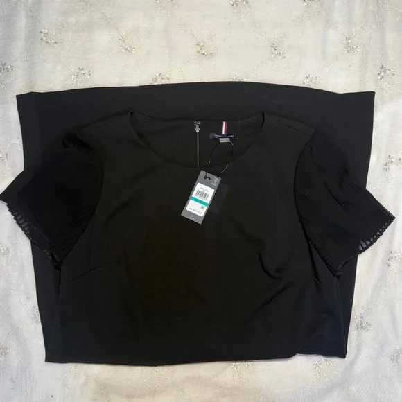 NWT Tommy Hilfiger Black Cap Sleeve Midi Dress Size 16 - Picture 1 of 6